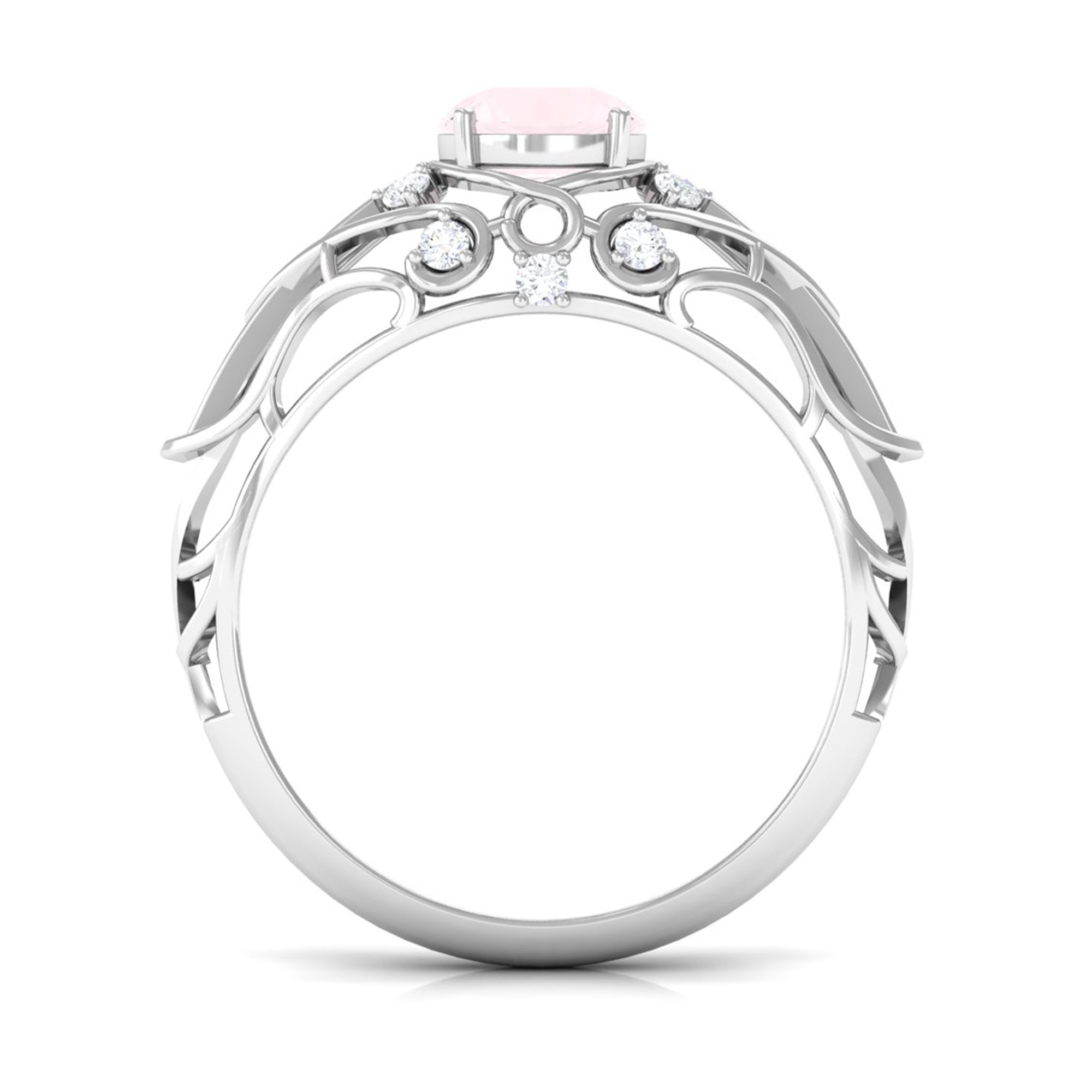 Antique Style Round Rose Quartz Engagement Ring with Diamond Rose Quartz - ( AAA ) - Quality - Rosec Jewels