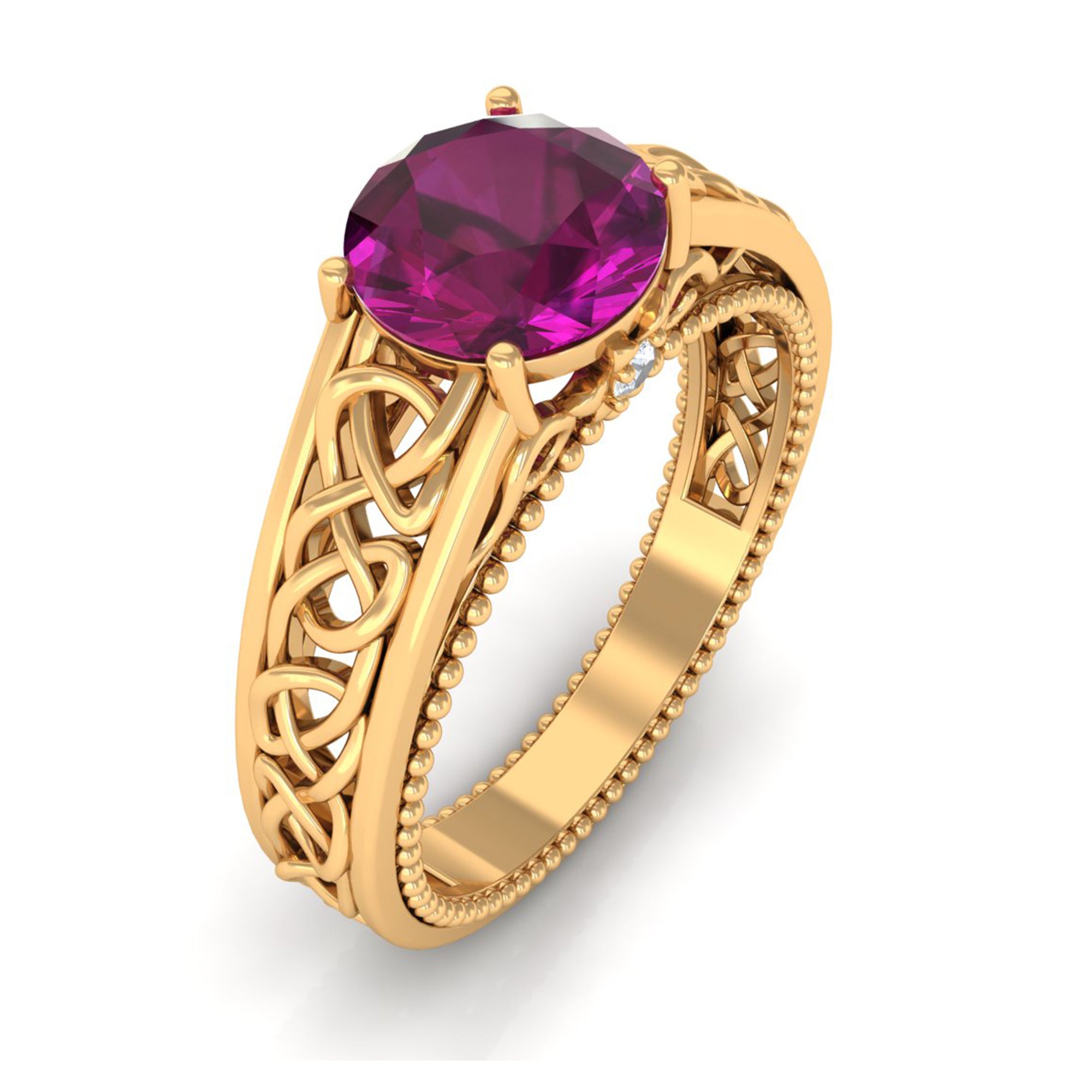 1.75 CT Rhodolite Solitaire Celtic Engagement Ring with Diamond Rhodolite - ( AAA ) - Quality - Rosec Jewels