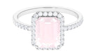 Octagon Cut Rose Quartz Halo Engagement Ring with Diamond Rose Quartz - ( AAA ) - Quality - Rosec Jewels