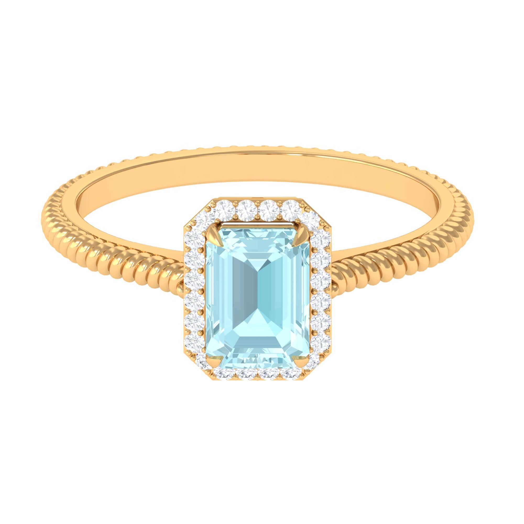 Emerald Cut Sky Blue Topaz and Diamond Halo Ring Sky Blue Topaz - ( AAA ) - Quality - Rosec Jewels