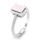 Octagon Rose Quartz Ring with Diamond Halo Rose Quartz - ( AAA ) - Quality - Rosec Jewels