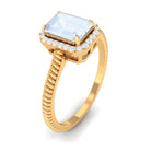 Emerald Cut Moonstone and Diamond Halo Ring Moonstone - ( AAA ) - Quality - Rosec Jewels