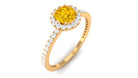 Round Shape Yellow Sapphire Halo Engagement Ring with Diamond Yellow Sapphire - ( AAA ) - Quality - Rosec Jewels