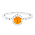 Round Shape Fire Opal Halo Engagement Ring with Diamond Fire Opal - ( AAA ) - Quality - Rosec Jewels