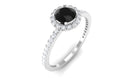 Round Black Spinel Halo Engagement Ring with Diamond Black Spinel - ( AAA ) - Quality - Rosec Jewels