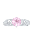 Solitaire Rose Quartz Vintage Inspired Engagement Ring with Diamond Rose Quartz - ( AAA ) - Quality - Rosec Jewels