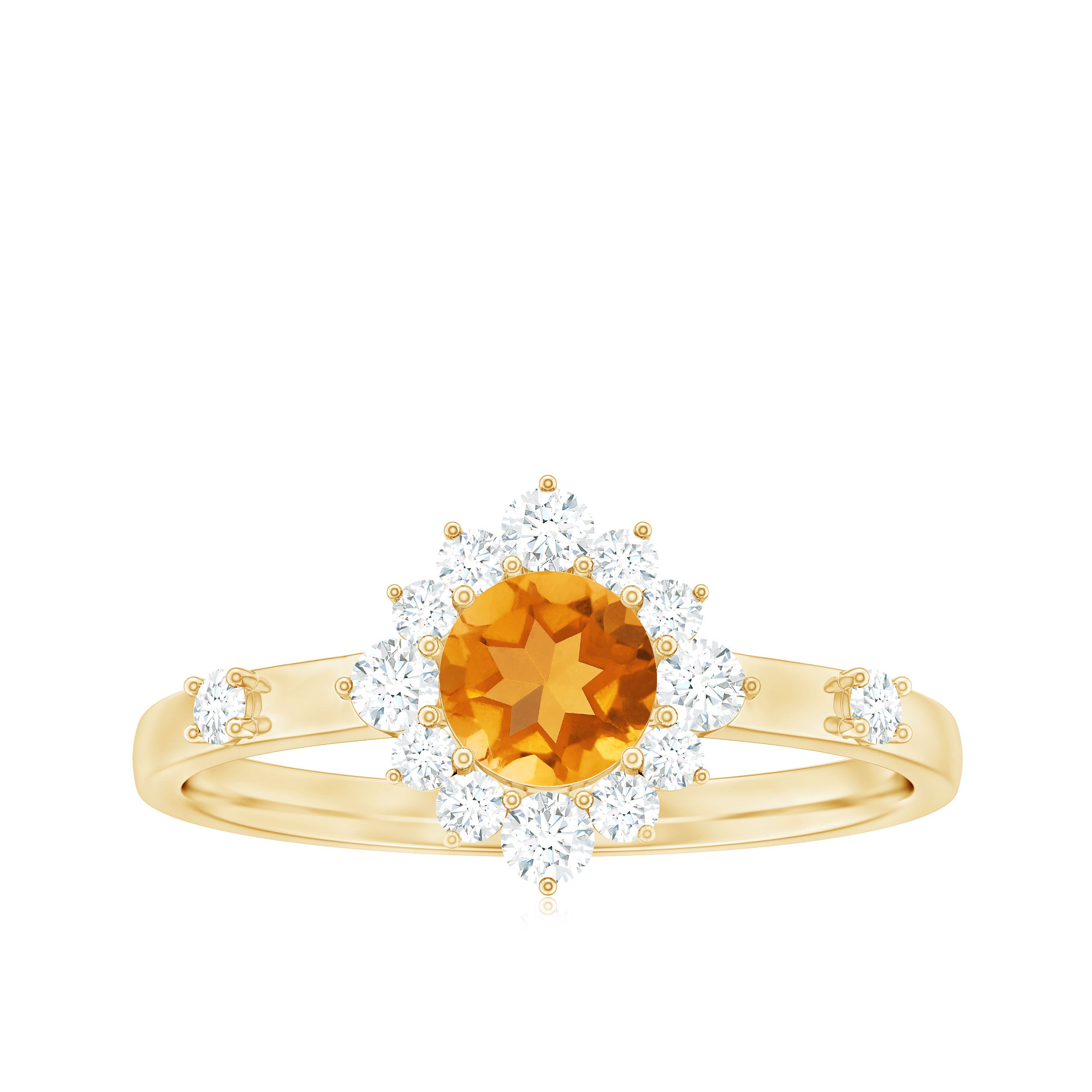 1 CT Round Citrine and Diamond Halo Engagement Ring Citrine - ( AAA ) - Quality - Rosec Jewels