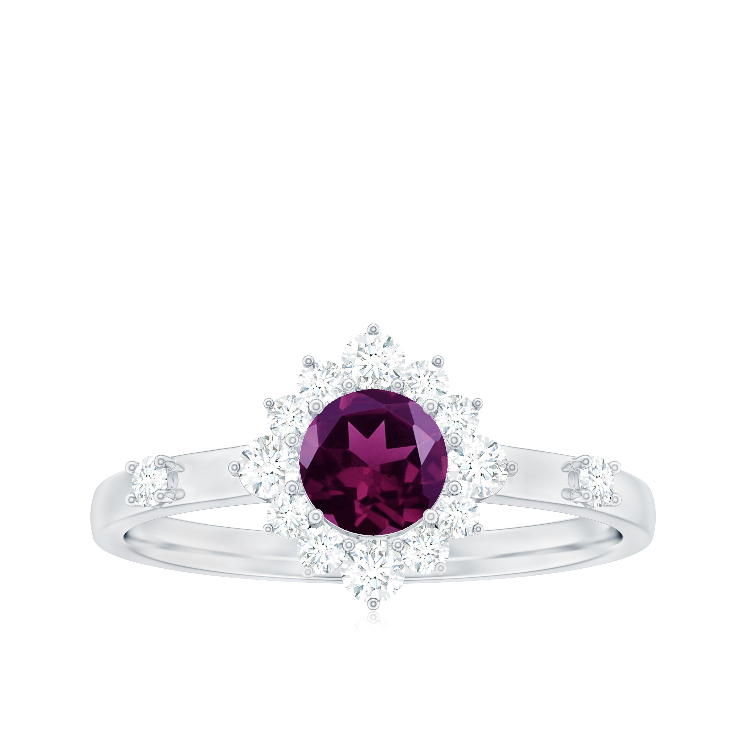 1 CT Round Rhodolite and Diamond Halo Engagement Ring Rhodolite - ( AAA ) - Quality - Rosec Jewels