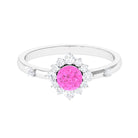 1 CT Round Pink Sapphire and Diamond Halo Engagement Ring Pink Sapphire - ( AAA ) - Quality - Rosec Jewels