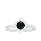 1 CT Round Black Spinel and Diamond Halo Engagement Ring Black Spinel - ( AAA ) - Quality - Rosec Jewels