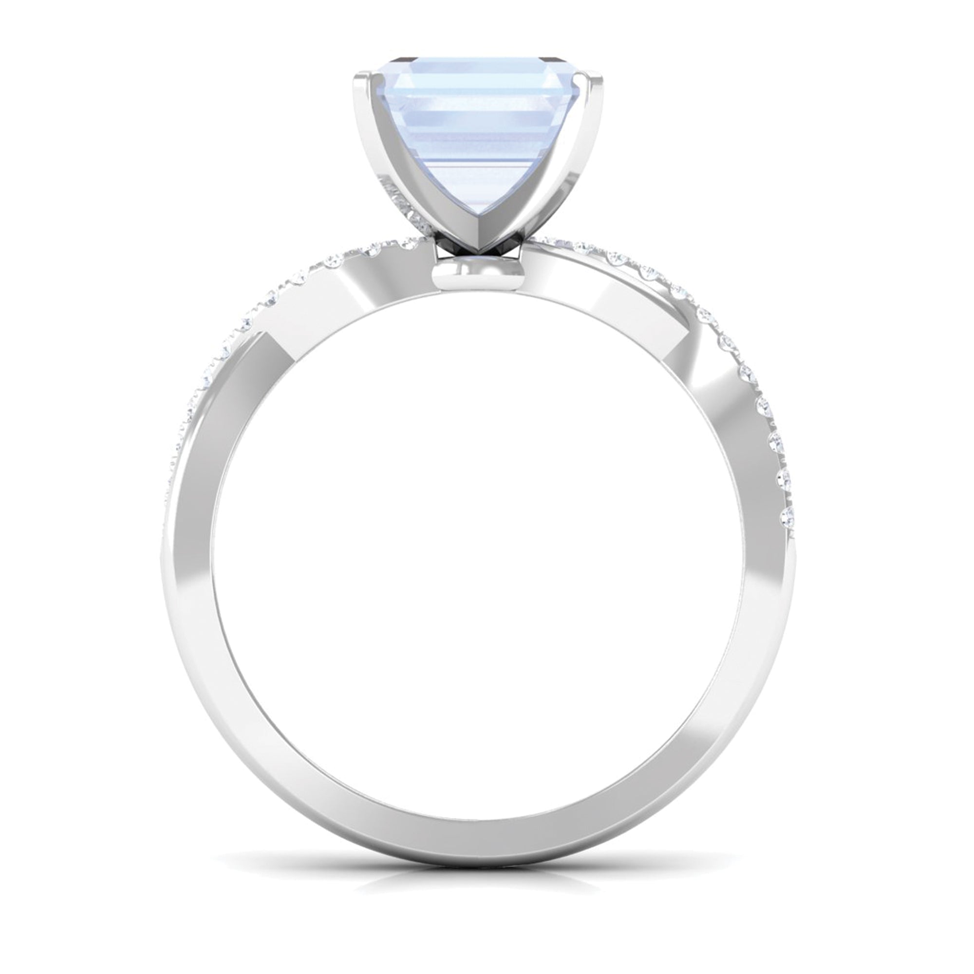 Asscher Cut Moonstone and Diamond Engagement Ring with Twisted Shank Moonstone - ( AAA ) - Quality - Rosec Jewels