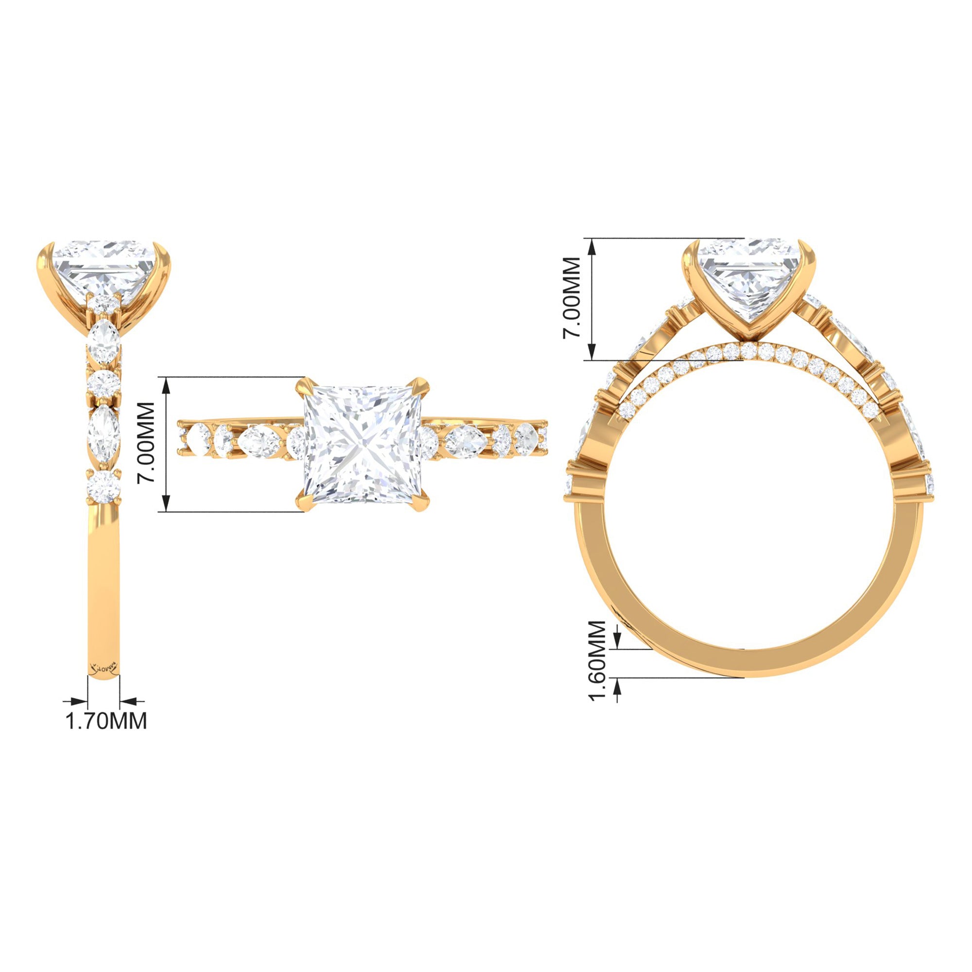 Zircon Designer Solitaire Engagement Ring in Gold Zircon - ( AAAA ) - Quality - Rosec Jewels