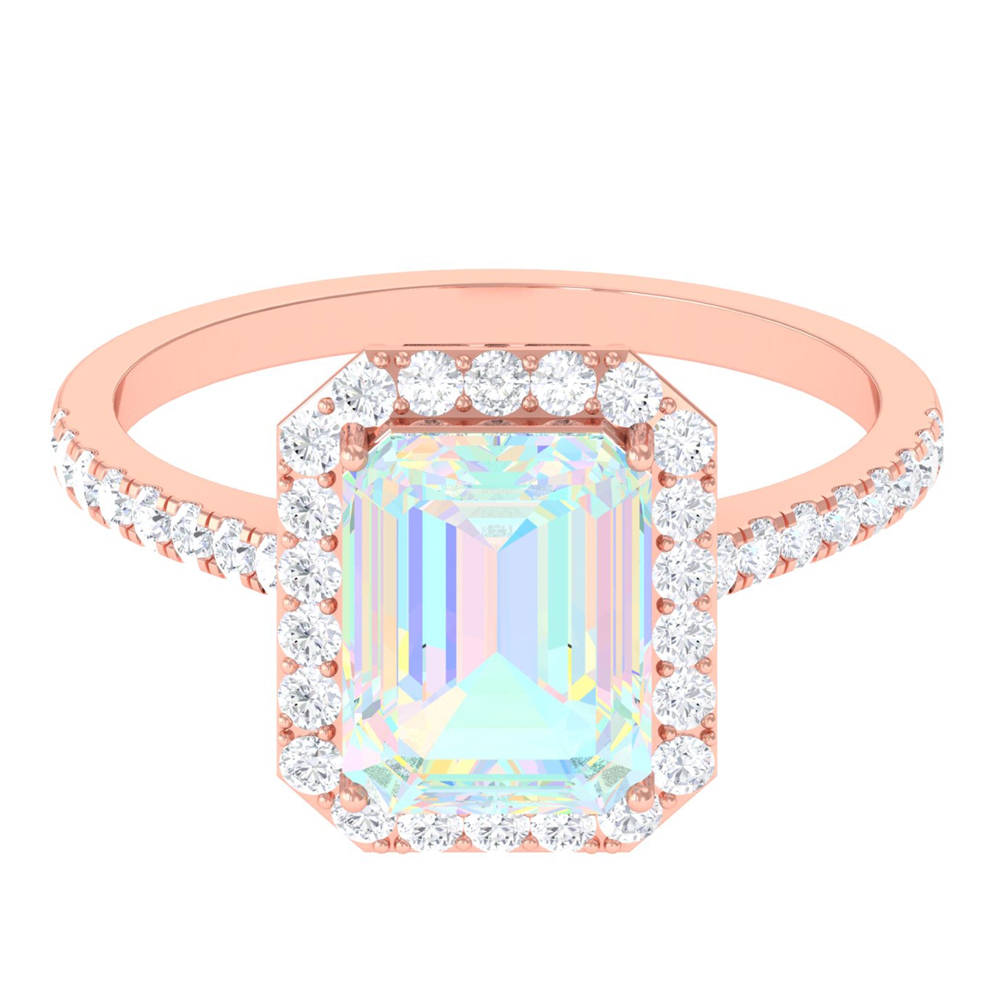 Octagon Ethiopian Opal Halo Engagement Ring with Diamond Ethiopian Opal - ( AAA ) - Quality - Rosec Jewels