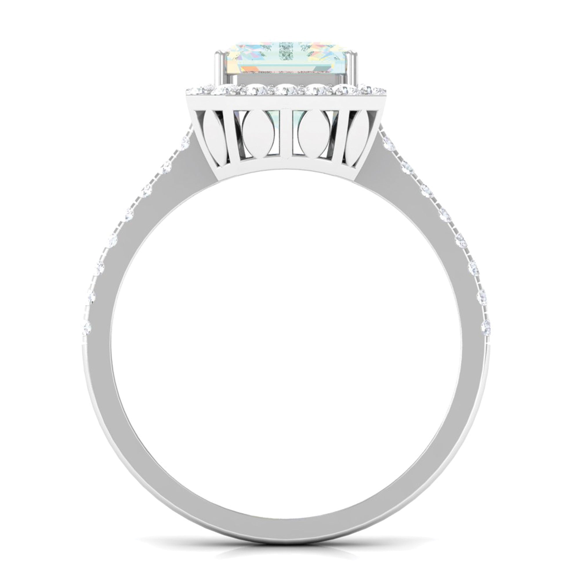 Octagon Ethiopian Opal Halo Engagement Ring with Diamond Ethiopian Opal - ( AAA ) - Quality - Rosec Jewels