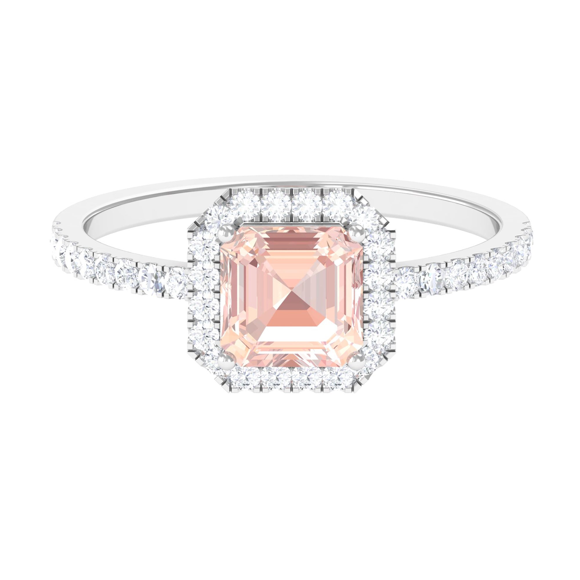 2 CT Asscher Cut Morganite Halo Engagement Ring with Diamond Morganite - ( AAA ) - Quality - Rosec Jewels