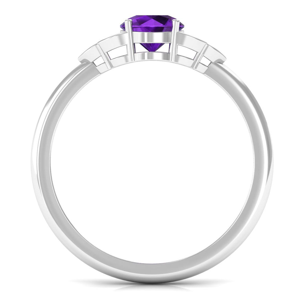 Round Amethyst and Diamond Engagement Ring Amethyst - ( AAA ) - Quality - Rosec Jewels