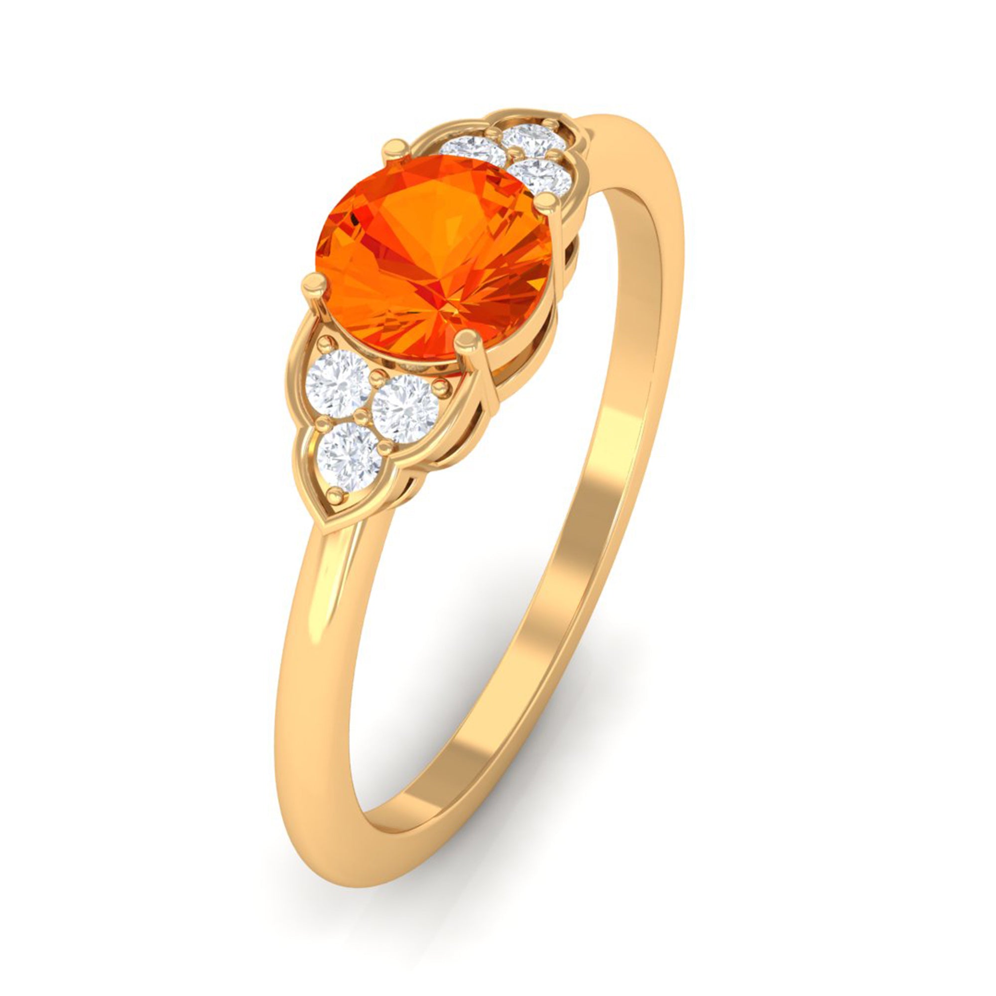 3/4 CT Orange Sapphire Engagement Ring with Diamond Trio Orange Sapphire - ( AAA ) - Quality - Rosec Jewels