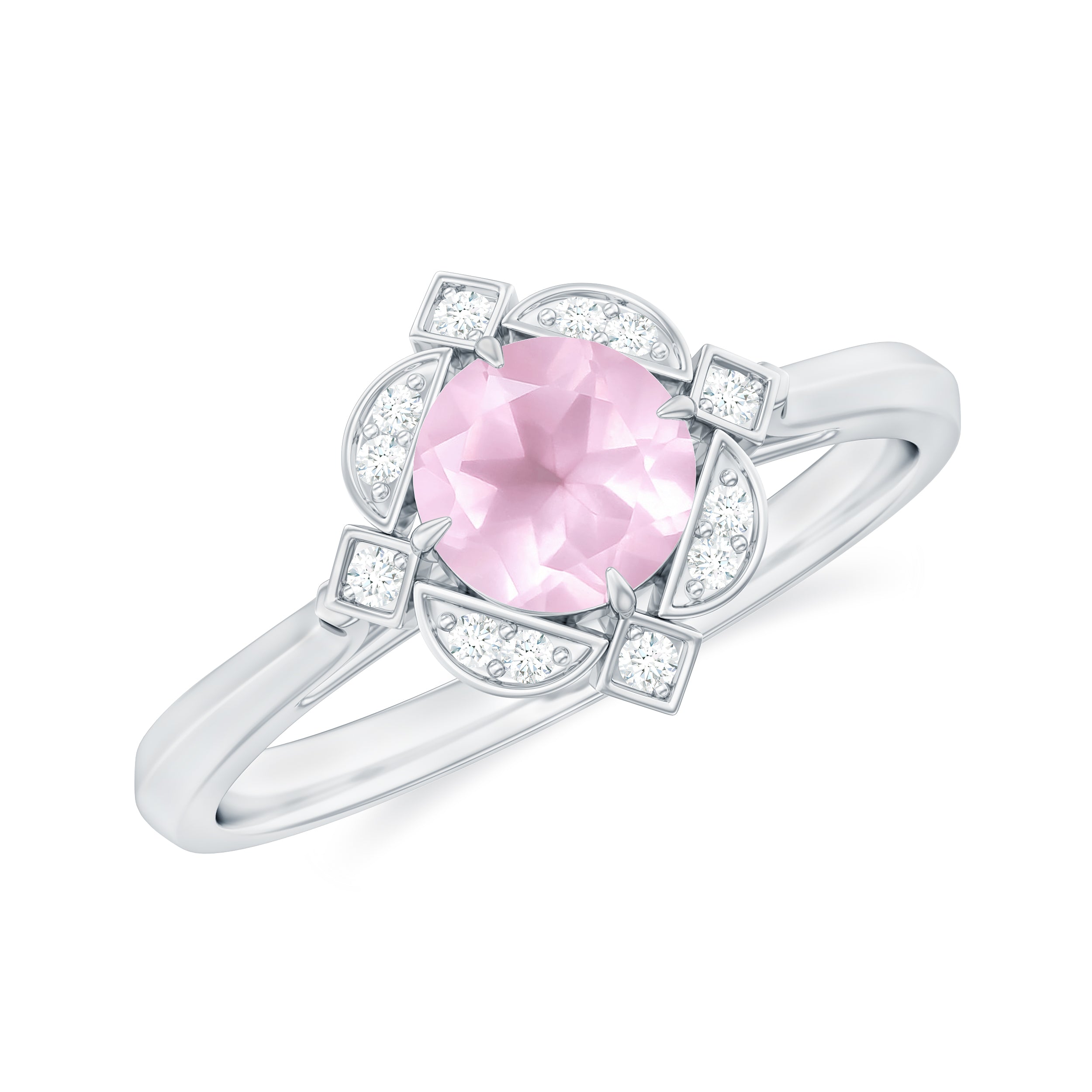 Vintage Inspired Rose Quartz and Diamond Engagement Ring Rose Quartz - ( AAA ) - Quality - Rosec Jewels