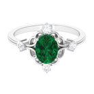 Oval Cut Solitaire Created Emerald Engagement Ring with Diamond Lab Created Emerald - ( AAAA ) - Quality - Rosec Jewels