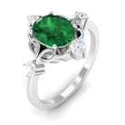 Oval Cut Solitaire Created Emerald Engagement Ring with Diamond Lab Created Emerald - ( AAAA ) - Quality - Rosec Jewels