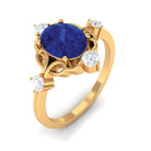 Oval Cut Solitaire Created Blue Sapphire Engagement Ring with Diamond Lab Created Blue Sapphire - ( AAAA ) - Quality - Rosec Jewels