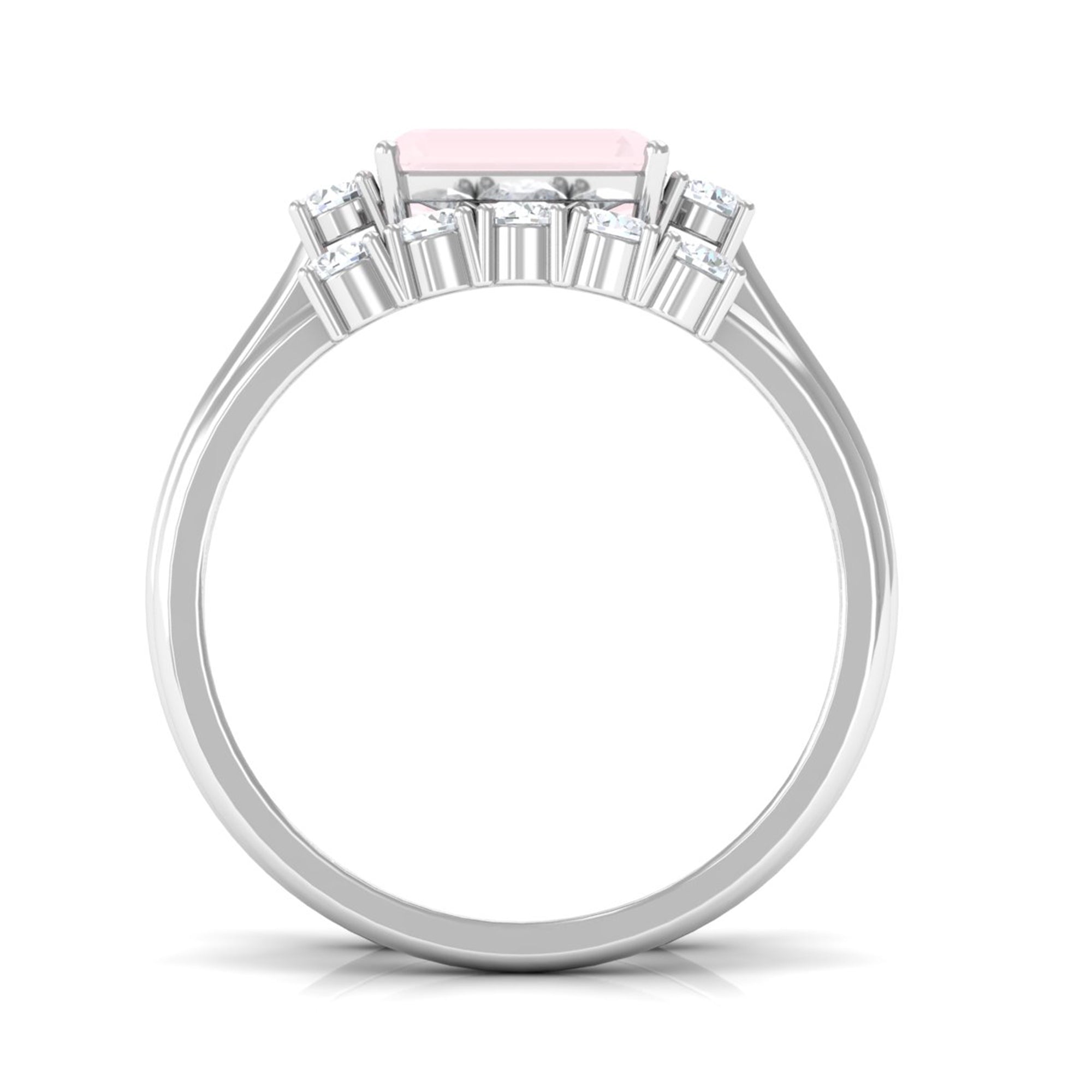 Octagon Cut Rose Quartz Contemporary Wedding Ring Set with Diamond Rose Quartz - ( AAA ) - Quality - Rosec Jewels