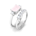 Octagon Cut Rose Quartz Contemporary Wedding Ring Set with Diamond Rose Quartz - ( AAA ) - Quality - Rosec Jewels