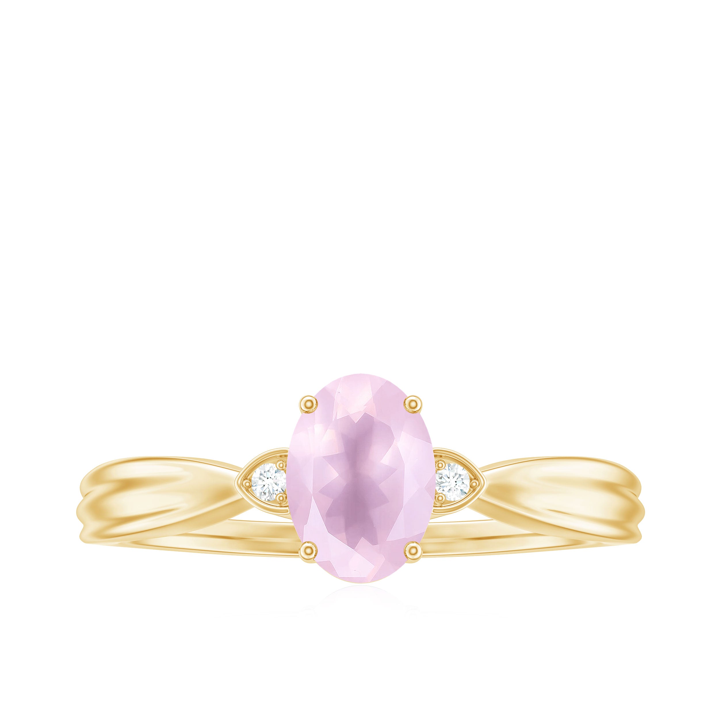 Oval Cut Real Rose Quartz Solitaire Engagement Ring with Diamond Rose Quartz - ( AAA ) - Quality - Rosec Jewels