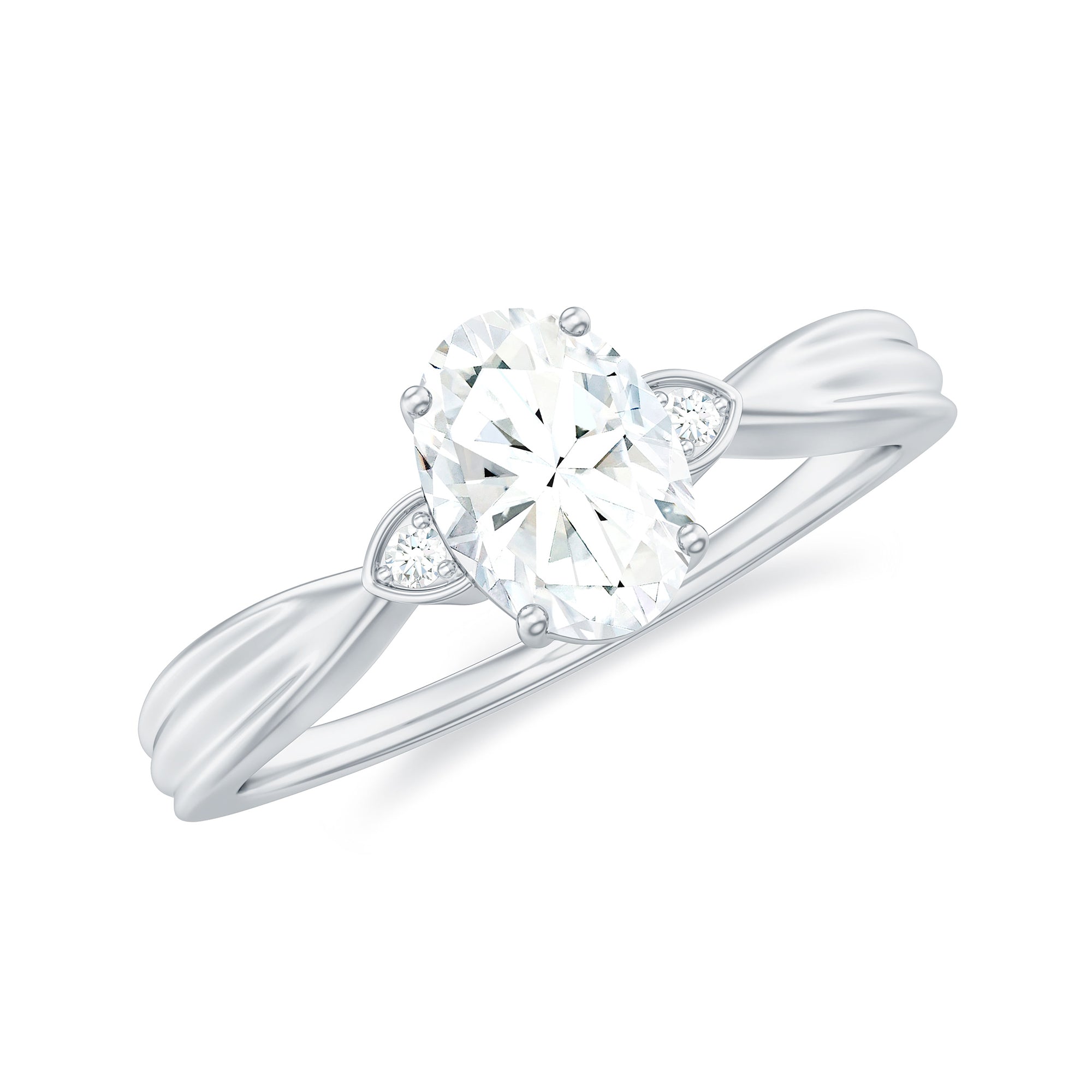 Oval Moissanite Simple Solitaire Engagement Ring Moissanite - ( D-VS1 ) - Color and Clarity - Rosec Jewels