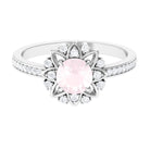 Round Rose Quartz and Diamond Flower Engagement Ring Rose Quartz - ( AAA ) - Quality - Rosec Jewels