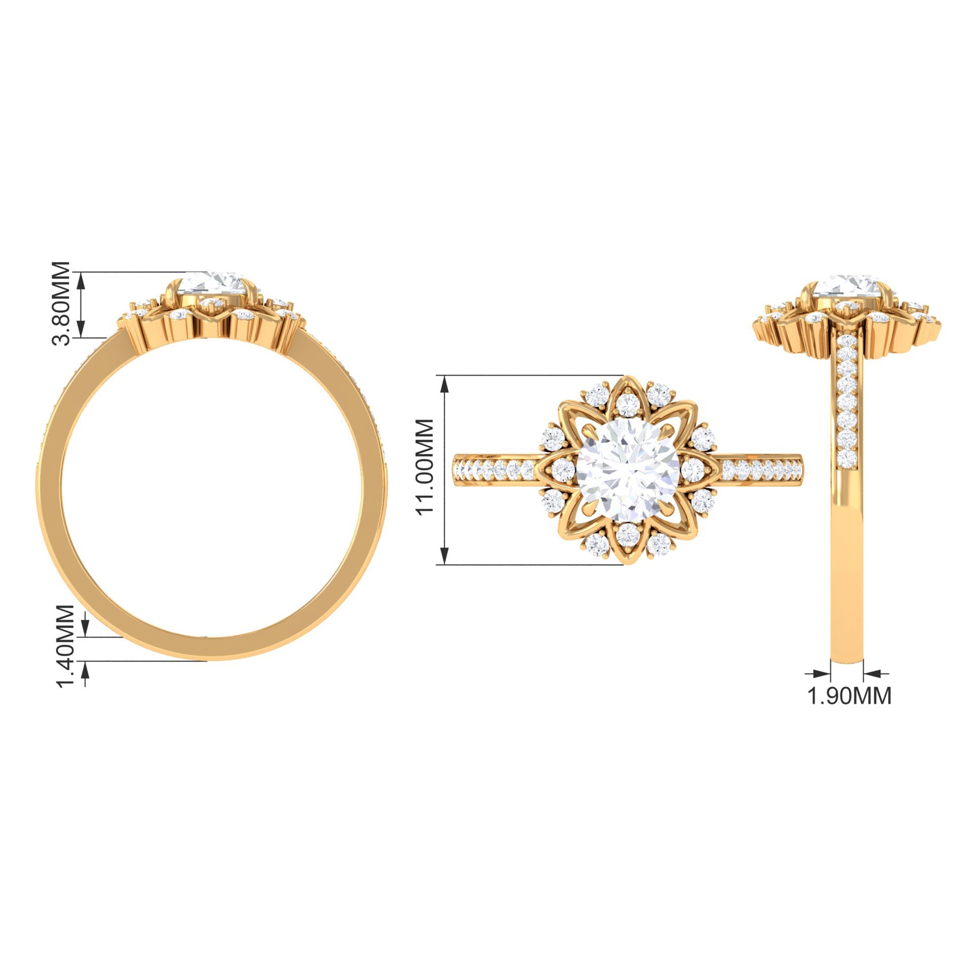 1.5 CT Round Certified Zircon Flower Engagement Ring Zircon - ( AAAA ) - Quality - Rosec Jewels