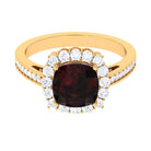 Cushion Cut Garnet Halo Engagement Ring with Diamond Garnet - ( AAA ) - Quality - Rosec Jewels