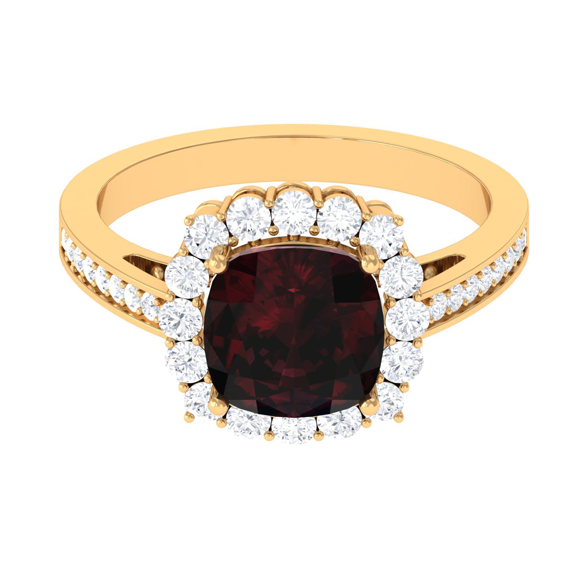 Cushion Cut Garnet Halo Engagement Ring with Diamond Garnet - ( AAA ) - Quality - Rosec Jewels