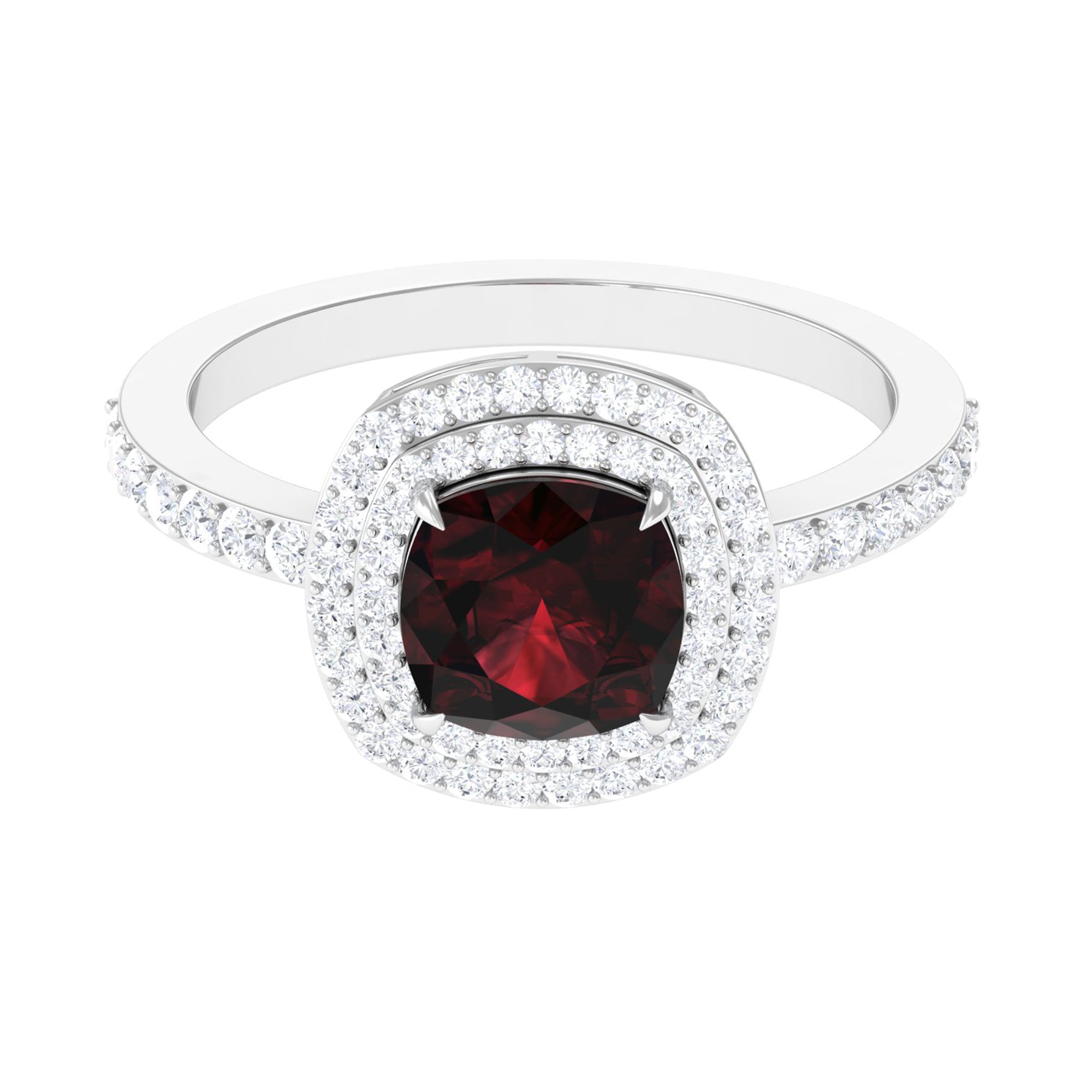 Cushion Cut Garnet Double Halo Engagement Ring with Diamond Garnet - ( AAA ) - Quality - Rosec Jewels