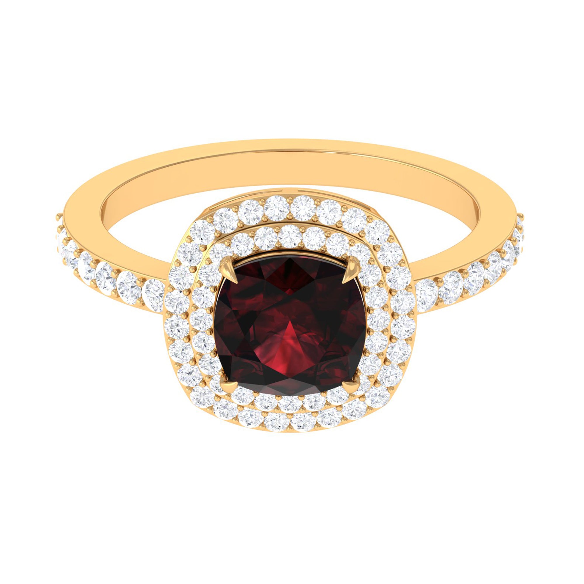 Cushion Cut Garnet Double Halo Engagement Ring with Diamond Garnet - ( AAA ) - Quality - Rosec Jewels