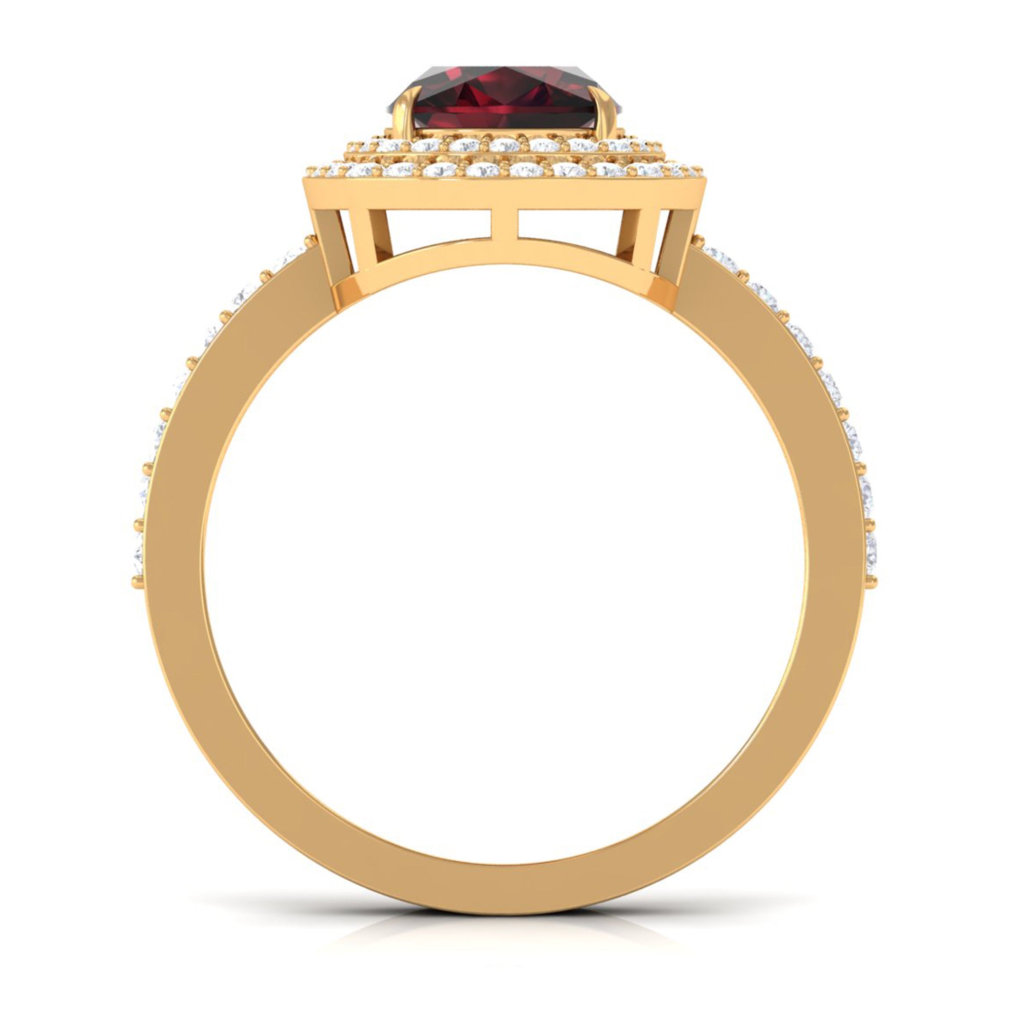 Cushion Cut Garnet Double Halo Engagement Ring with Diamond Garnet - ( AAA ) - Quality - Rosec Jewels