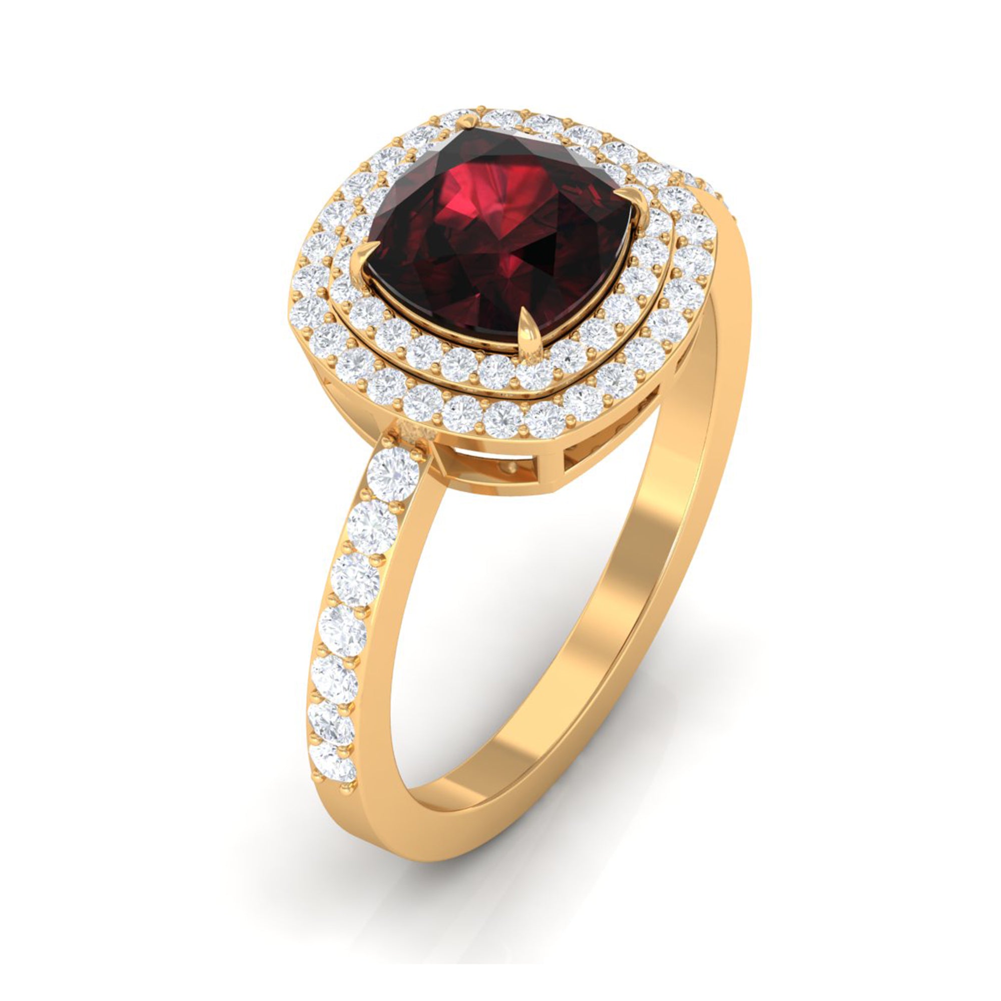 Cushion Cut Garnet Double Halo Engagement Ring with Diamond Garnet - ( AAA ) - Quality - Rosec Jewels