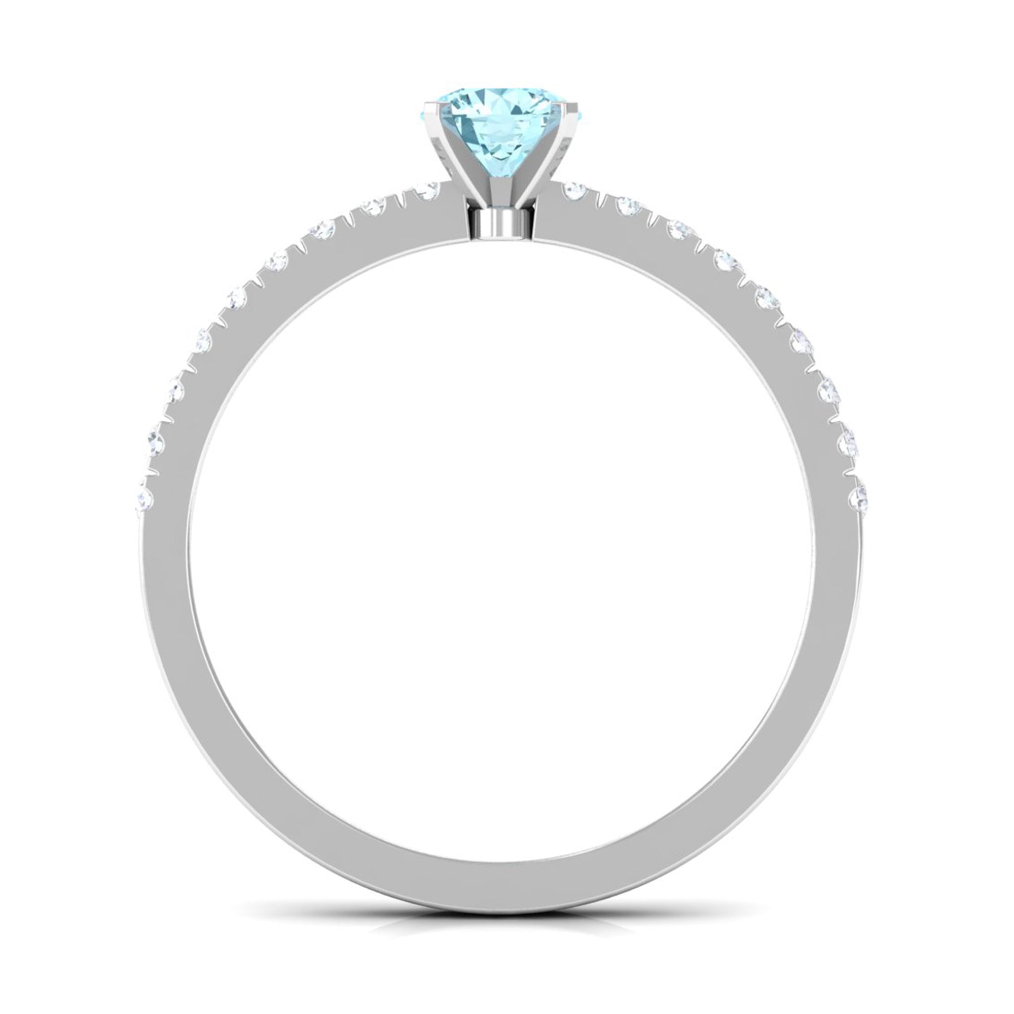 Simple Round Aquamarine Solitaire Ring with Diamond Side Stones Aquamarine - ( AAA ) - Quality - Rosec Jewels