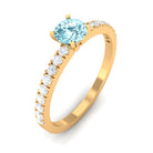 Simple Round Aquamarine Solitaire Ring with Diamond Side Stones Aquamarine - ( AAA ) - Quality - Rosec Jewels