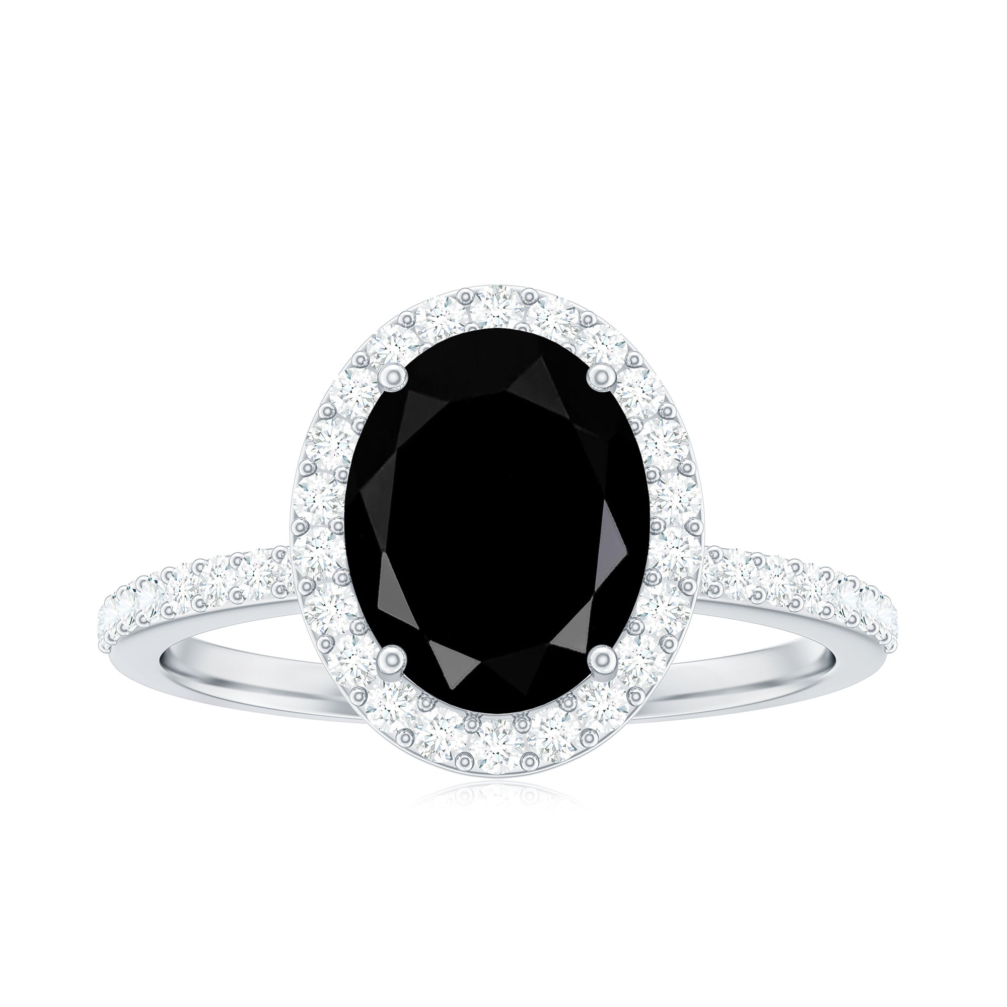 Oval Cut Created Black Diamond and Diamond Classic Halo Engagement Ring Lab Created Black Diamond - ( AAAA ) - Quality - Rosec Jewels