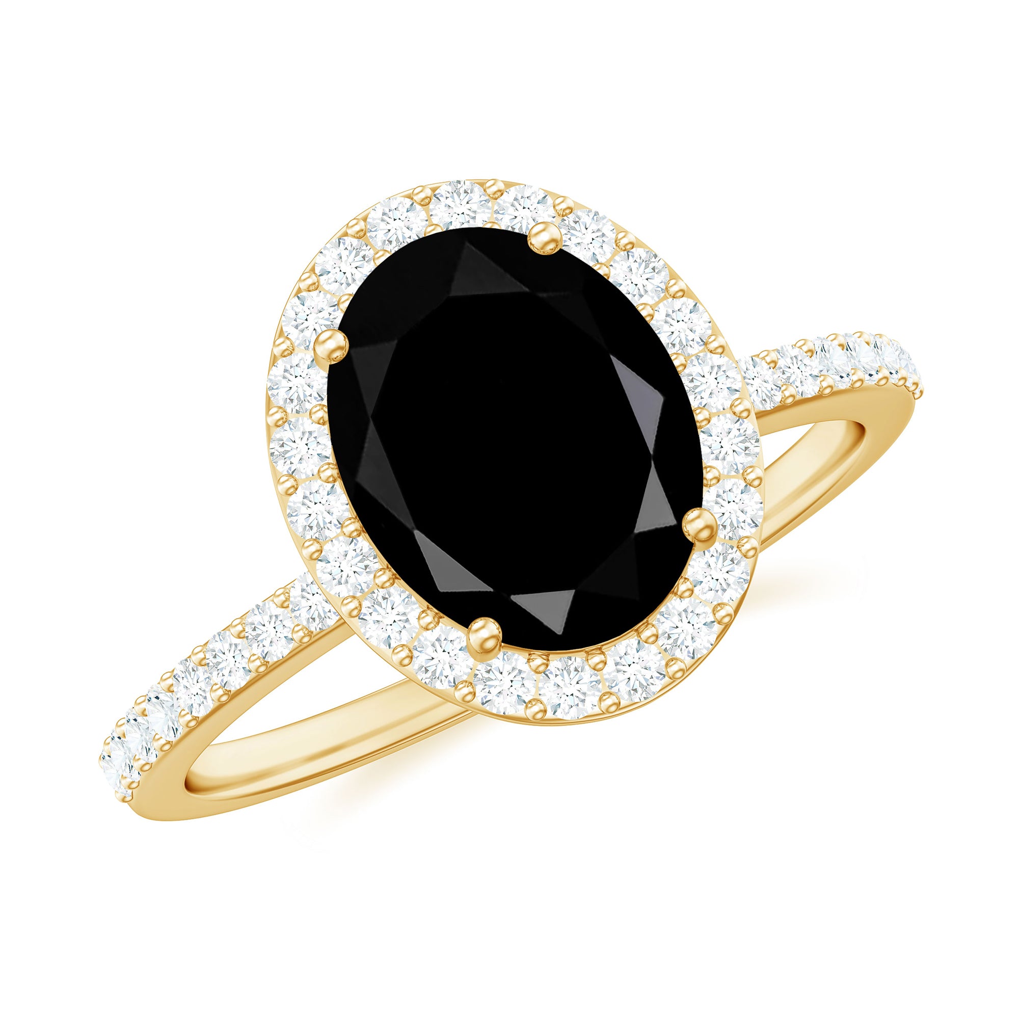 Oval Cut Created Black Diamond and Diamond Classic Halo Engagement Ring Lab Created Black Diamond - ( AAAA ) - Quality - Rosec Jewels