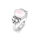 Bezel Set Oval Rose Quartz Statement Engagement Ring with Diamond Rose Quartz - ( AAA ) - Quality - Rosec Jewels