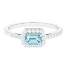 Real Aquamarine Engagement Ring with Diamond Halo Aquamarine - ( AAA ) - Quality - Rosec Jewels