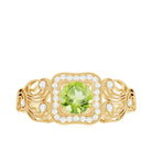 Vintage Peridot and Diamond Milgrain Engagement Ring Peridot - ( AAA ) - Quality - Rosec Jewels