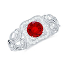 Vintage Created Ruby and Diamond Milgrain Engagement Ring Lab Created Ruby - ( AAAA ) - Quality - Rosec Jewels