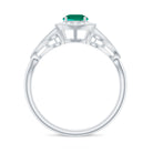 Vintage Created Emerald and Diamond Engagement Ring Lab Created Emerald - ( AAAA ) - Quality - Rosec Jewels