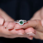 Round Green Sapphire and Diamond Floating Halo Engagement Ring Green Sapphire - ( AAA ) - Quality - Rosec Jewels