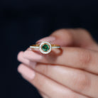 Round Green Sapphire and Diamond Floating Halo Engagement Ring Green Sapphire - ( AAA ) - Quality - Rosec Jewels