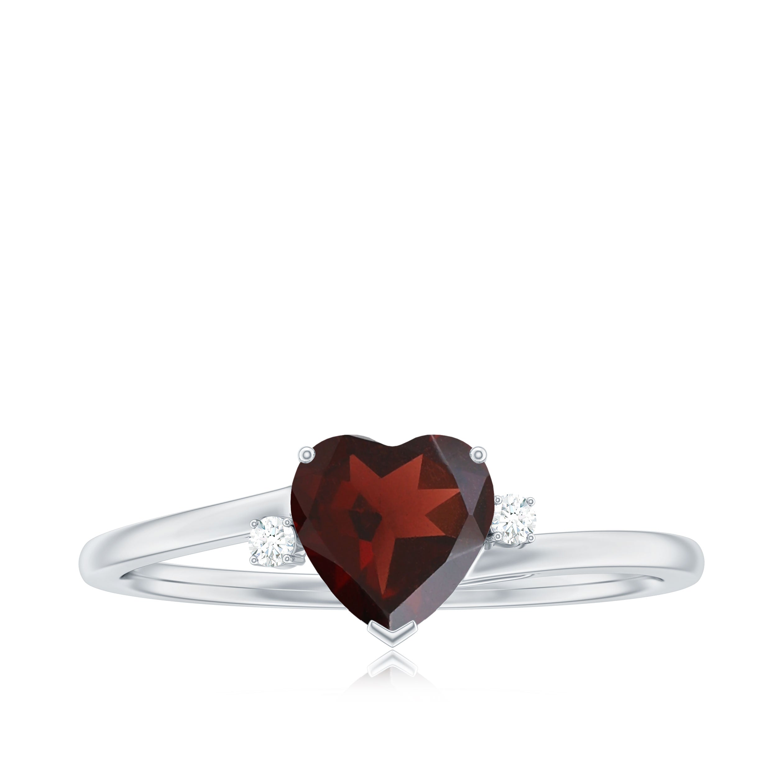 Heart Shape Garnet Solitaire Promise Ring with Diamond Garnet - ( AAA ) - Quality - Rosec Jewels