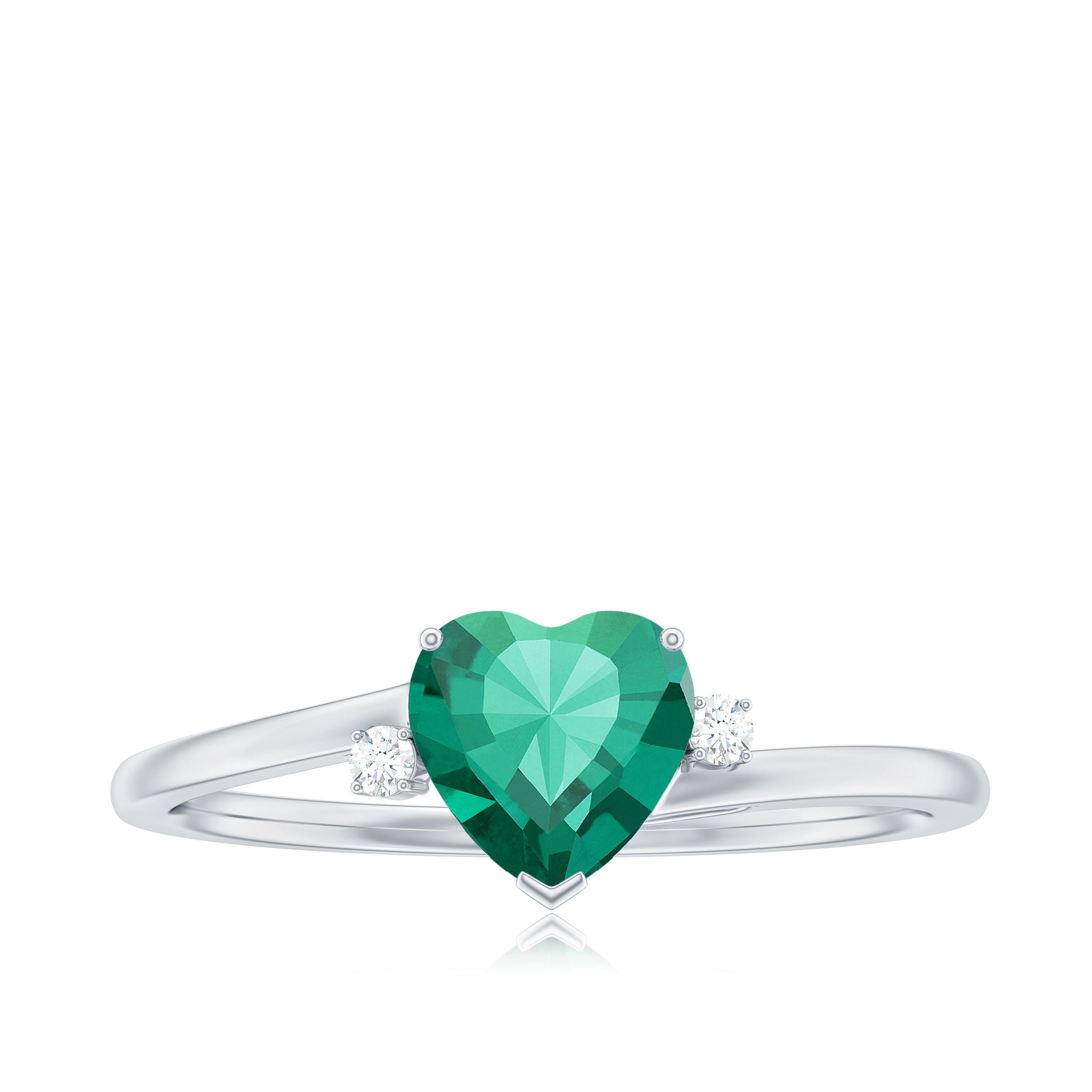 6 MM Heart Lab Grown Emerald Minimal Solitaire Promise Ring Lab Created Emerald - ( AAAA ) - Quality - Rosec Jewels